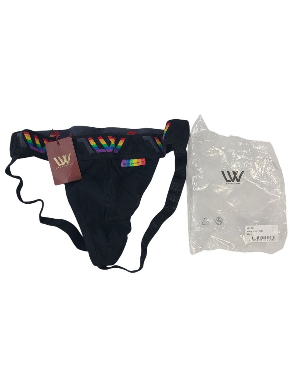 NEW LW Amsterdam Visibly Jock Pride Black Underwear With Rainbow Waistband sZ S